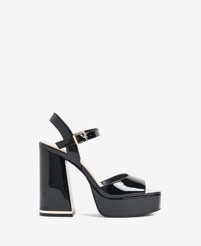 Sandals and Wedges Women Kenneth Cole Dolly Ankle Strap Platform Heeled Sandal Black Patent