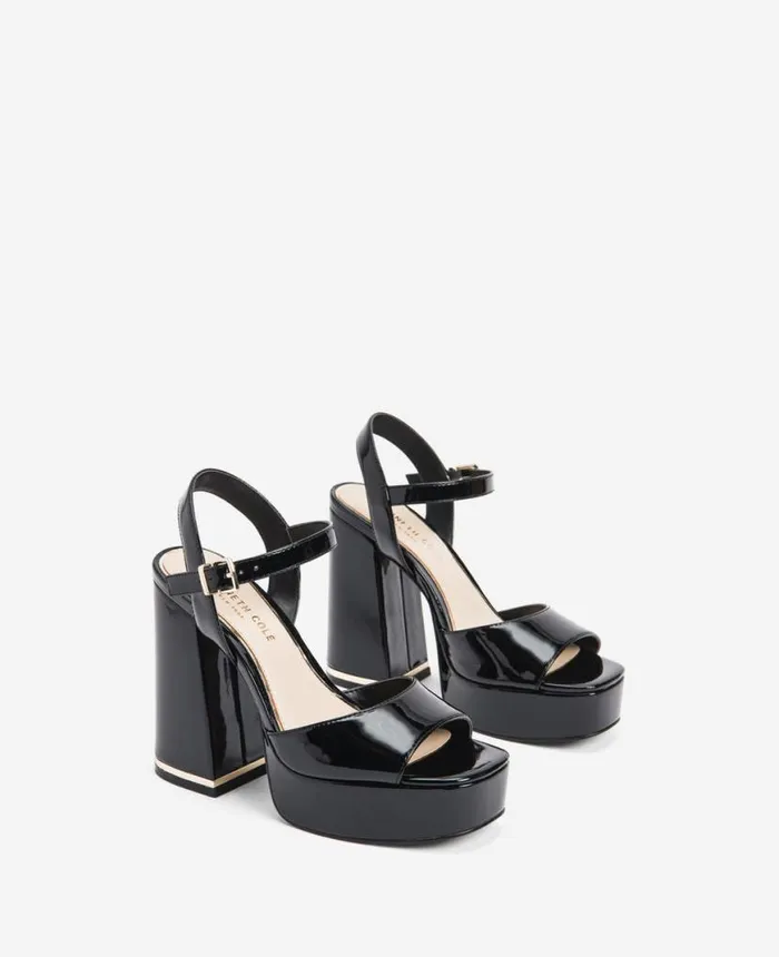 Sandals and Wedges Women Kenneth Cole Dolly Ankle Strap Platform Heeled Sandal Black Patent