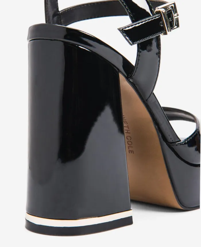 Sandals and Wedges Women Kenneth Cole Dolly Ankle Strap Platform Heeled Sandal Black Patent