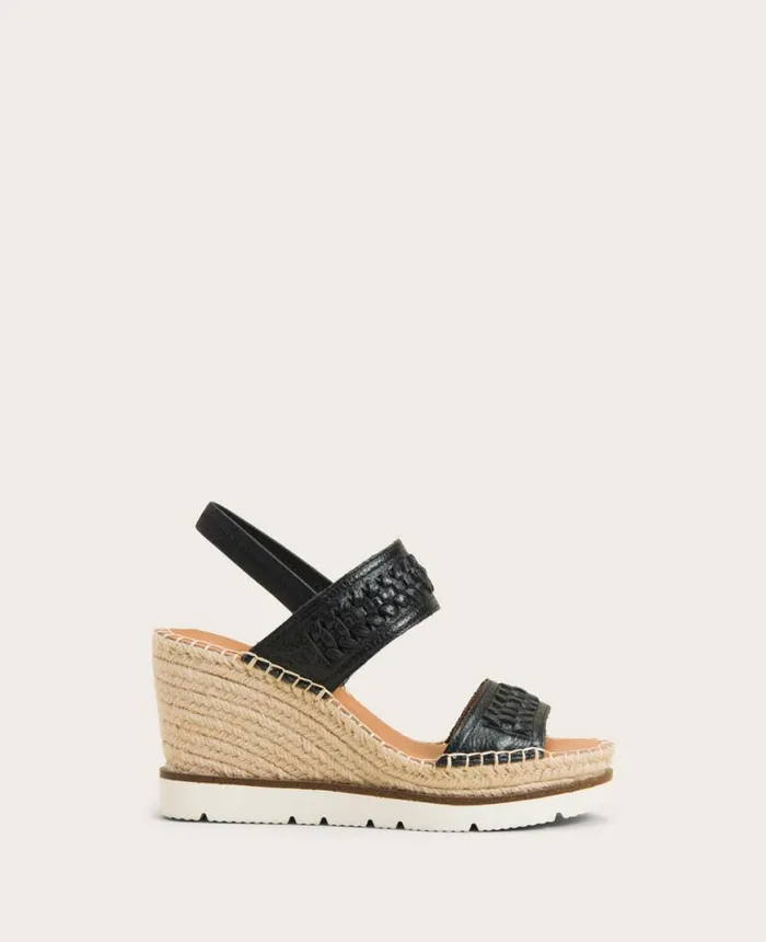 Sandals and Wedges Women Kenneth Cole GENTLE SOULS 8211 Elyssa Leather TwoBand Braided Wedge Sandal Black