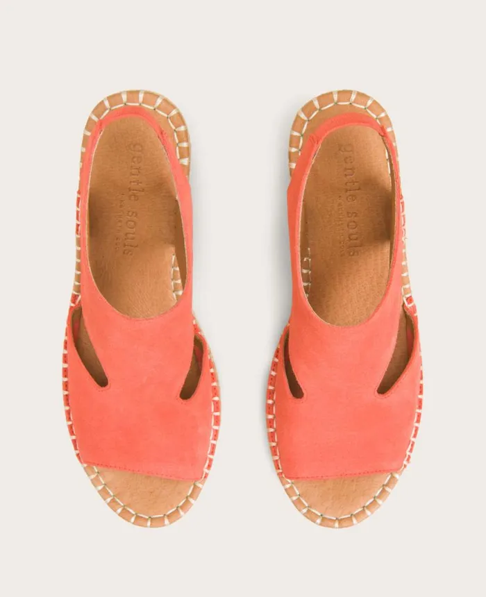 Sandals and Wedges Women Kenneth Cole GENTLE SOULS Cody Suede Esparille Wedge Bright Coral Suede