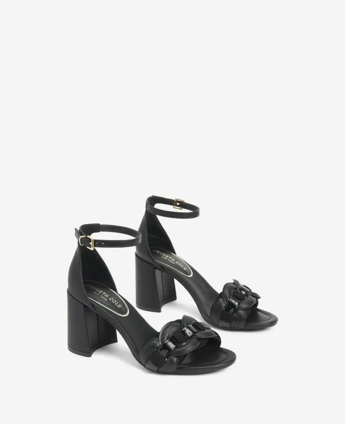 Sandals and Wedges Women Kenneth Cole Luisa Woven Heeled Sandal Black Pu