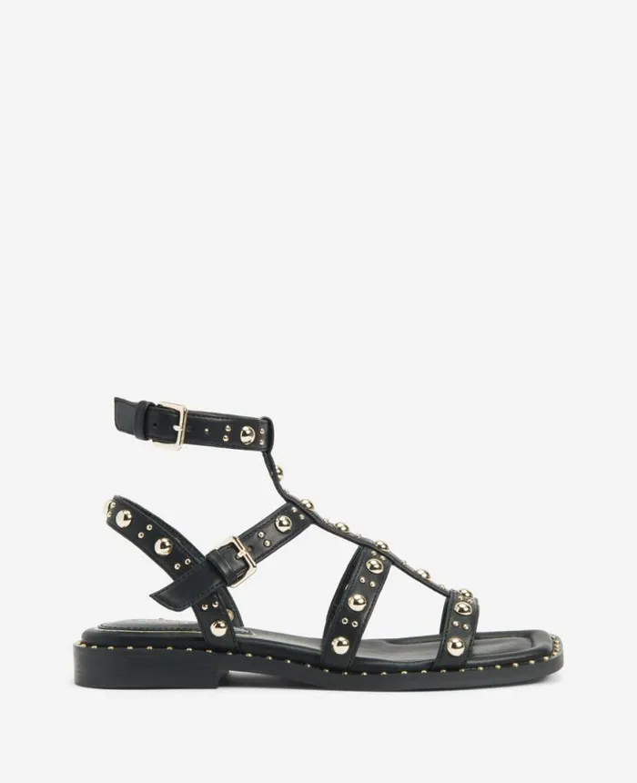 Sandals and Wedges Women Kenneth Cole Ruby Studded Gladiator Flat Sandal Black