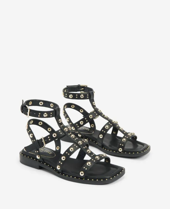 Sandals and Wedges Women Kenneth Cole Ruby Studded Gladiator Flat Sandal Black Sandals and Wedges Women Kenneth Cole Ruby Studded Gladiator Flat Sandal Black