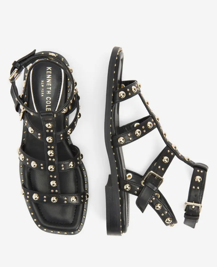 Sandals and Wedges Women Kenneth Cole Ruby Studded Gladiator Flat Sandal Black Sandals and Wedges Women Kenneth Cole Ruby Studded Gladiator Flat Sandal Black