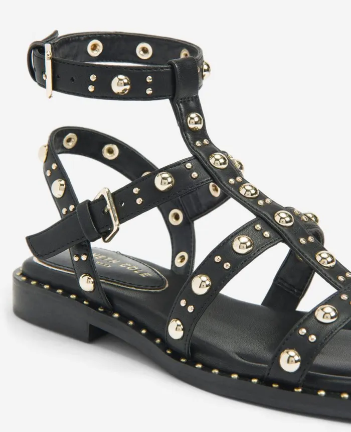 Sandals and Wedges Women Kenneth Cole Ruby Studded Gladiator Flat Sandal Black Sandals and Wedges Women Kenneth Cole Ruby Studded Gladiator Flat Sandal Black