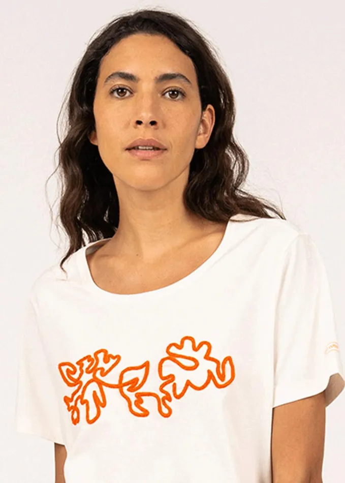 Sandy Tee With Embossed Flower Embroidery 100 Cotton Ivoryneonorange Women Saint James TShirts and Tops