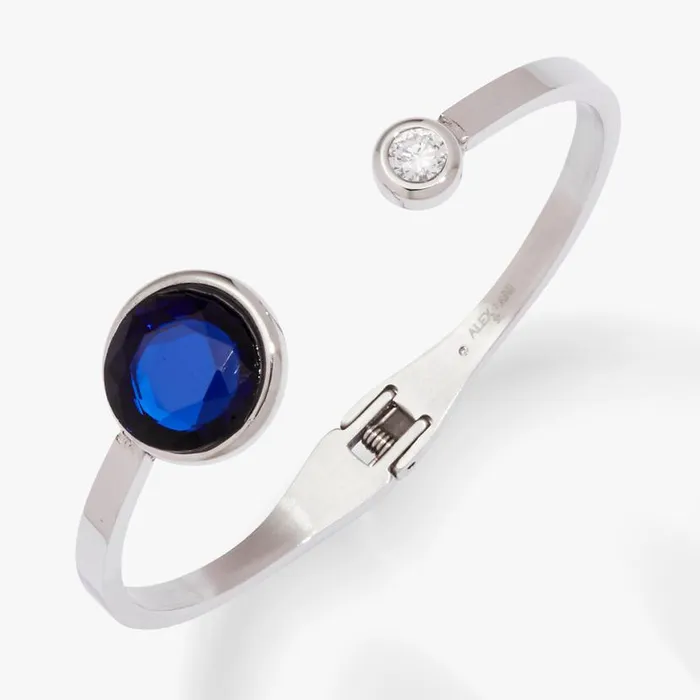 Sapphire Crystal Hinge Cuff Stainless Steel Silver Women Alex And Ani Fine Jewelry Sapphire Crystal Hinge Cuff Stainless Steel Silver Women Alex And Ani Fine Jewelry
