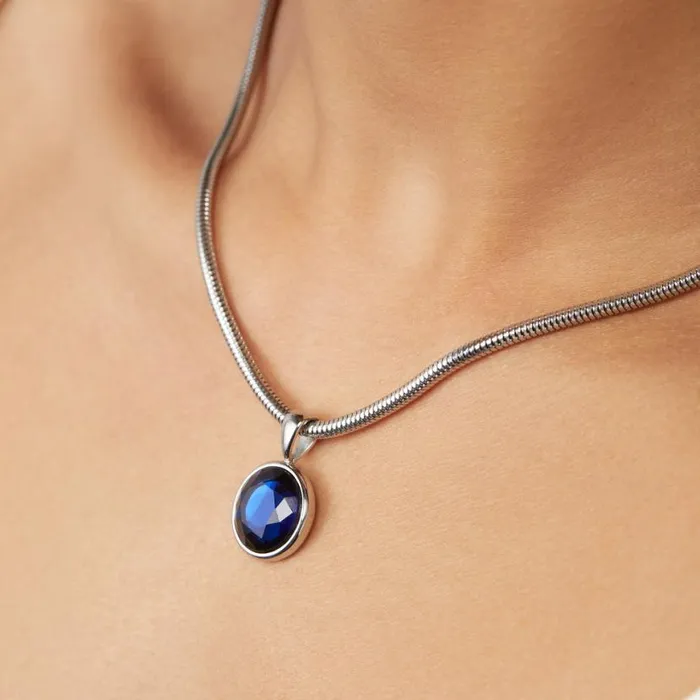Sapphire Crystal Necklace Stainless Steel Silver Women Alex And Ani Anniversary