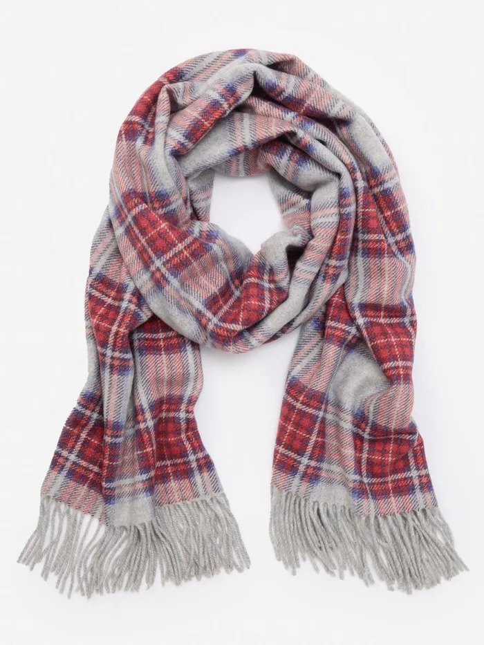 Scarves Women JMcLaughlin Jaipur Cashmere Scarf In St Augustine Plaid Light Gray Multi