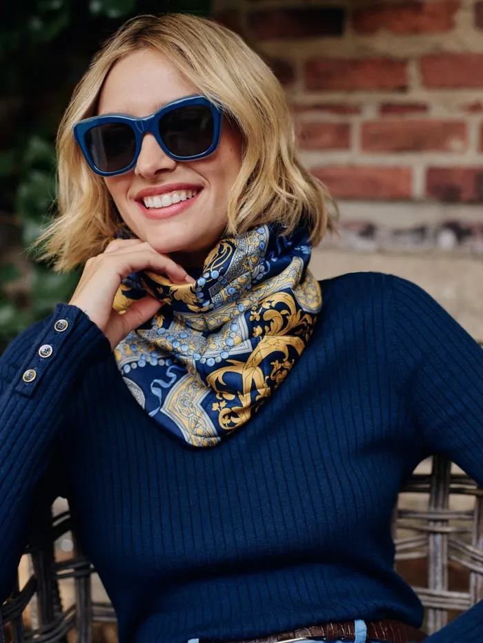 Scarves Women JMcLaughlin Karlie Snood In Faberge Egg Navygoldgray Scarves Women JMcLaughlin Karlie Snood In Faberge Egg Navygoldgray