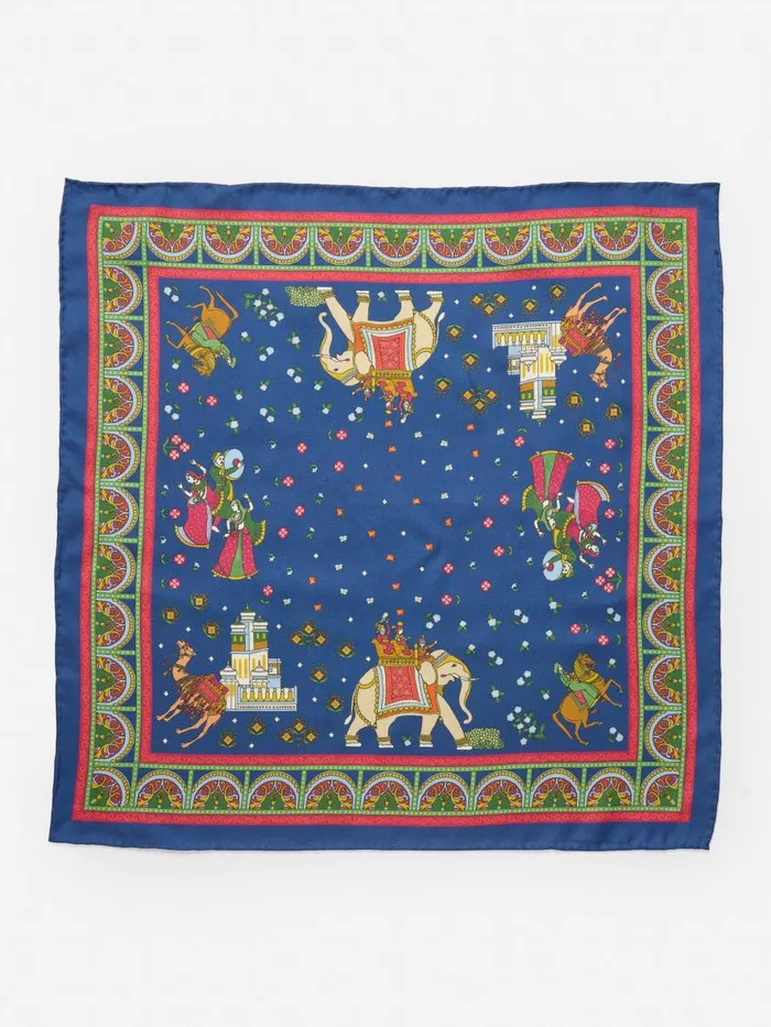 Scarves Women JMcLaughlin Nikka Silk Kerchief In Palace Pictorial Navymulti