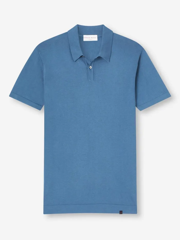 Sea Island Cotton Polo Shirts Men Derek Rose Polo Shirt Jacob Sea Island Cotton Blue