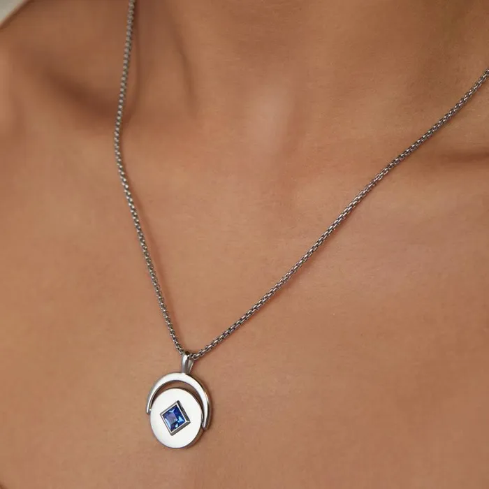 September Birthstone And Flower Flip Charm Necklace Stainless Steel Silver Women Alex And Ani Birthday