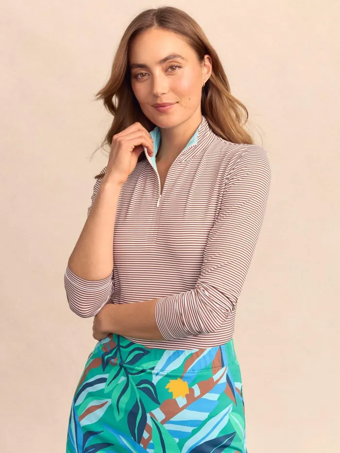 Shirts and Tops Women JMcLaughlin Ace 14 Zip Top In Stripe Whitecoffee