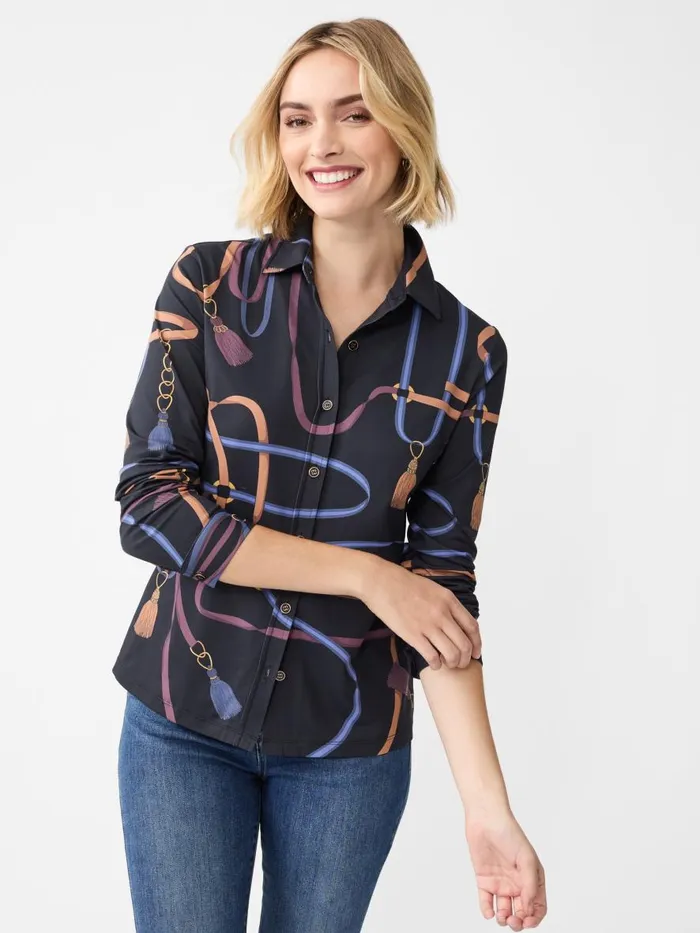 Shirts and Tops Women JMcLaughlin Betty Shirt In Fringe Fete Blackbluepurple