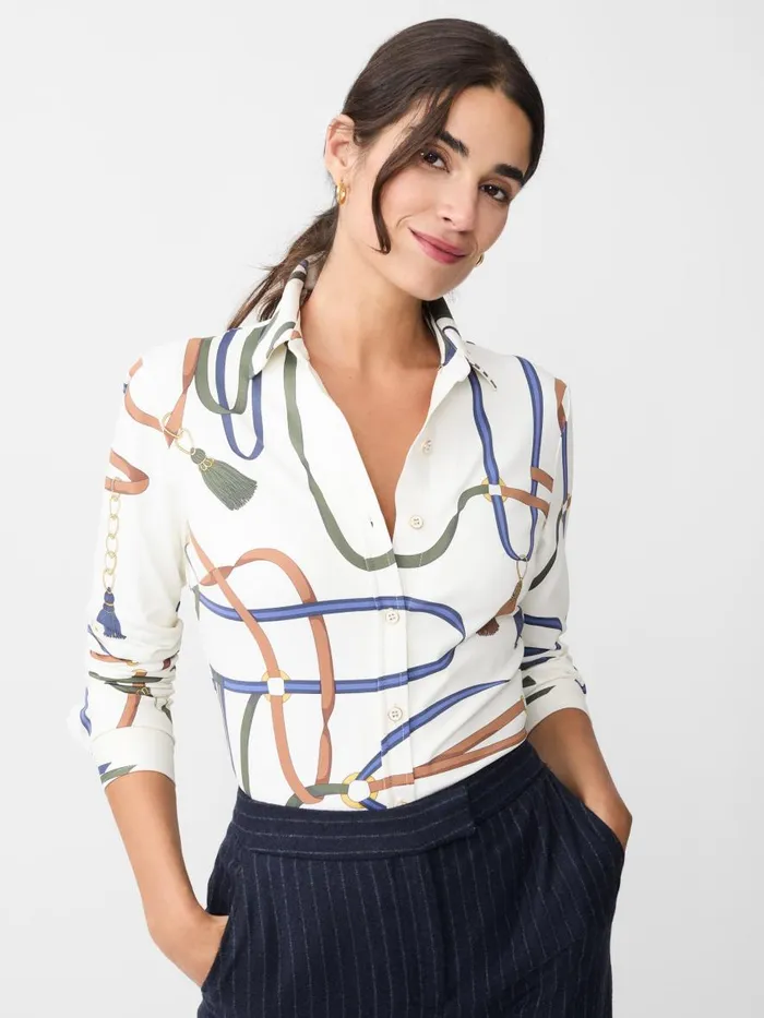Shirts and Tops Women JMcLaughlin Betty Shirt In Fringe Fete Off Whitebluegreen
