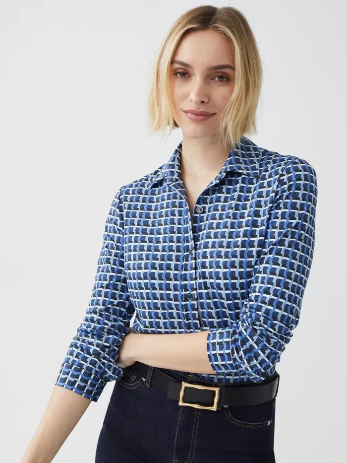 Shirts and Tops Women JMcLaughlin Betty Shirt In Marseilles Geo Dark Blueblack Shirts and Tops Women JMcLaughlin Betty Shirt In Marseilles Geo Dark Blueblack