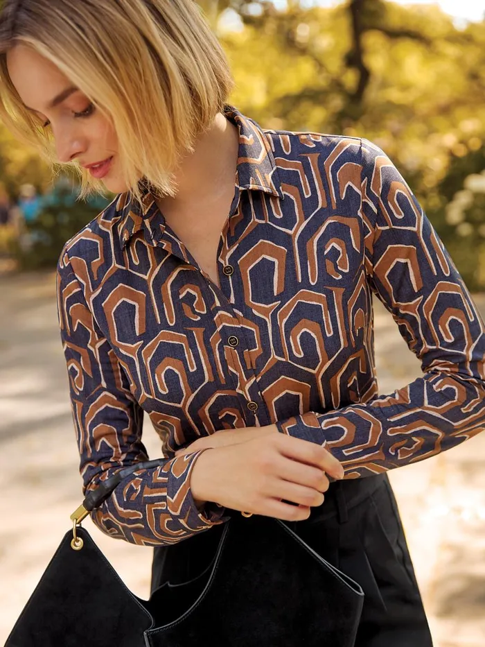 Shirts and Tops Women JMcLaughlin Betty Shirt In Maxi Painted Labrynth Blackcamel