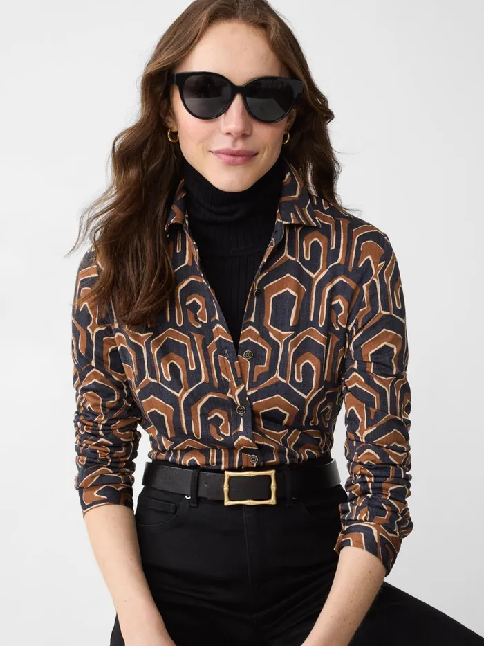 Shirts and Tops Women JMcLaughlin Betty Shirt In Maxi Painted Labrynth Blackcamel Shirts and Tops Women JMcLaughlin Betty Shirt In Maxi Painted Labrynth Blackcamel