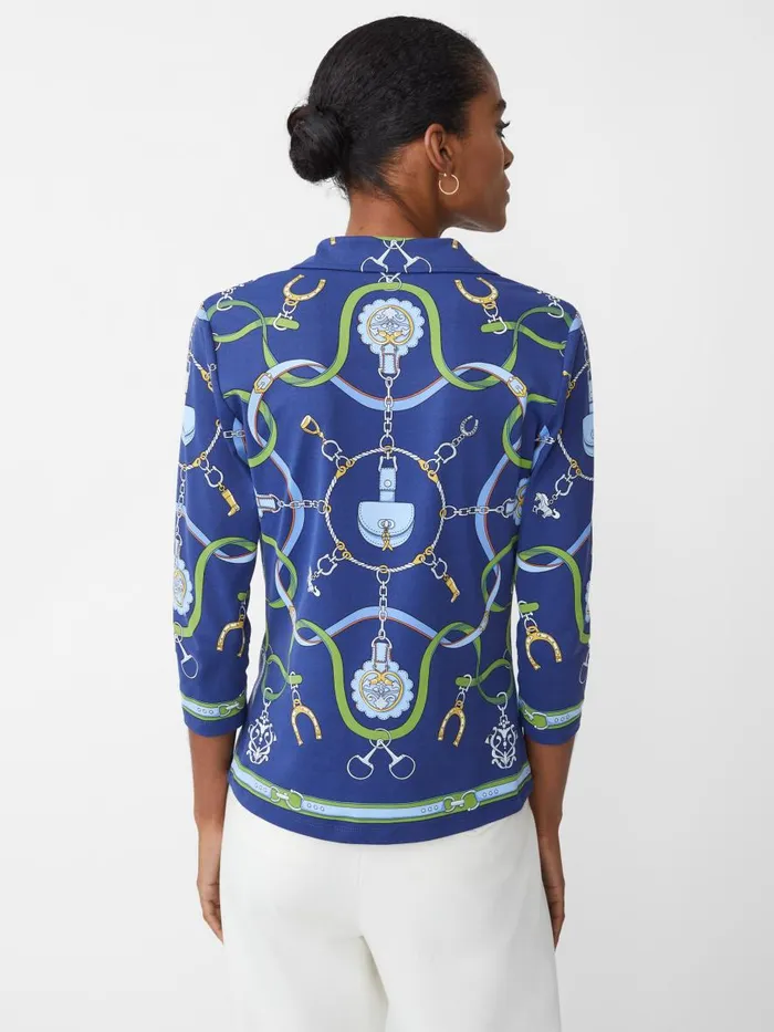 Shirts and Tops Women JMcLaughlin Court 34 Sleeve Polo In Fairfax Crest Navygreenblue Shirts and Tops Women JMcLaughlin Court 34 Sleeve Polo In Fairfax Crest Navygreenblue