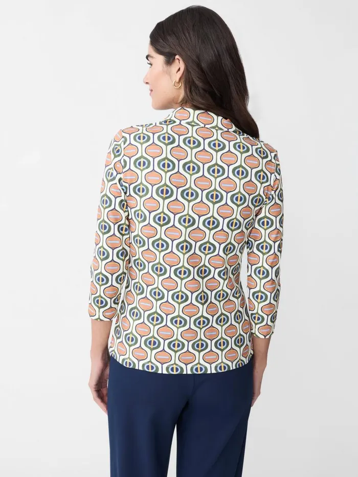 Shirts and Tops Women JMcLaughlin Court 34 Sleeve Polo In Mod Orbit Creamnavygreen