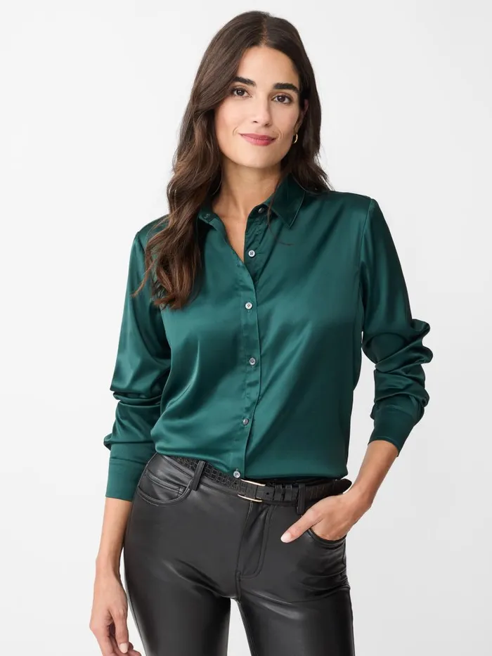 Shirts and Tops Women JMcLaughlin Denver Satin Shirt Emerald Green