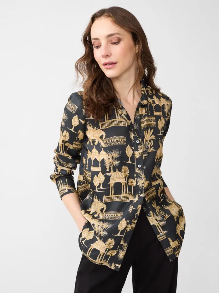 Shirts and Tops Women JMcLaughlin Denver Silk Blend Shirt In Desert Toile Blacksand Shirts and Tops Women JMcLaughlin Denver Silk Blend Shirt In Desert Toile Blacksand