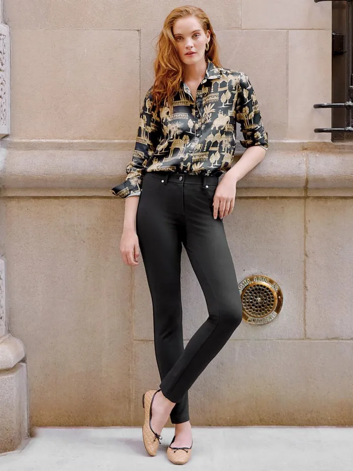 Shirts and Tops Women JMcLaughlin Denver Silk Blend Shirt In Desert Toile Blacksand