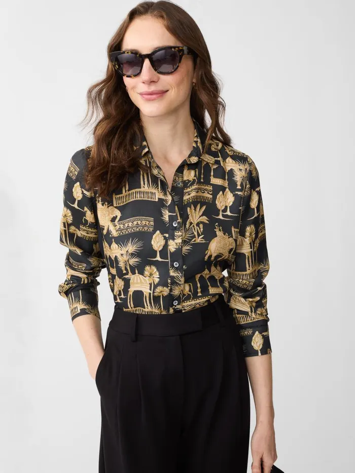 Shirts and Tops Women JMcLaughlin Denver Silk Blend Shirt In Desert Toile Blacksand