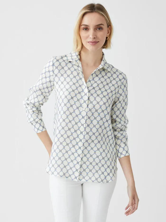 Shirts and Tops Women JMcLaughlin Denver Silk Blend Shirt In Sussex Interlock Off Whiteblue Shirts and Tops Women JMcLaughlin Denver Silk Blend Shirt In Sussex Interlock Off Whiteblue