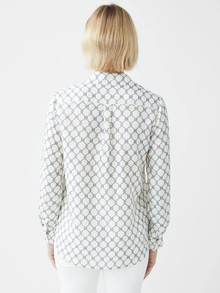 Shirts and Tops Women JMcLaughlin Denver Silk Blend Shirt In Sussex Interlock Off Whiteblue