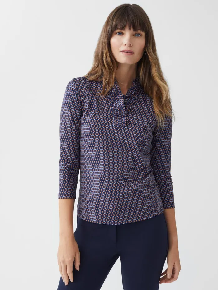 Shirts and Tops Women JMcLaughlin Durham Ruffle Top In Rubiks Check Navybrown