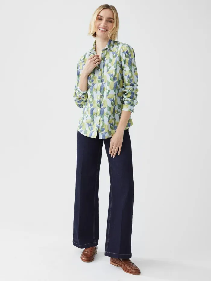 Shirts and Tops Women JMcLaughlin Lois Shirt In Mini Geometric Harmony Light Bluegreennavy