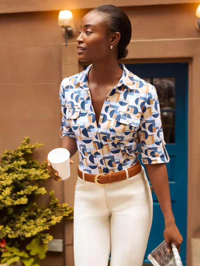 Shirts and Tops Women JMcLaughlin New Monroe Shirt In Mod Moons Camelbluelight Blue Shirts and Tops Women JMcLaughlin New Monroe Shirt In Mod Moons Camelbluelight Blue