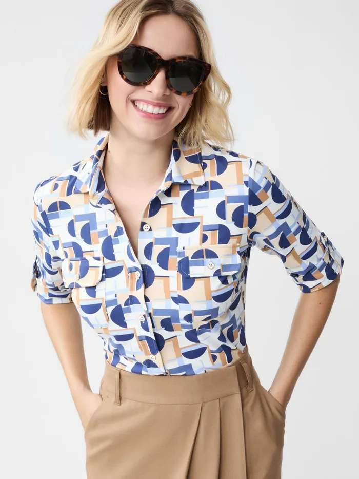Shirts and Tops Women JMcLaughlin New Monroe Shirt In Mod Moons Camelbluelight Blue Shirts and Tops Women JMcLaughlin New Monroe Shirt In Mod Moons Camelbluelight Blue