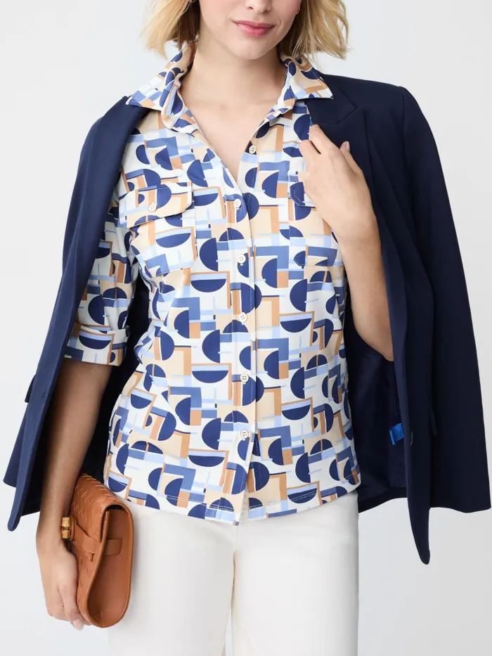 Shirts and Tops Women JMcLaughlin New Monroe Shirt In Mod Moons Camelbluelight Blue Shirts and Tops Women JMcLaughlin New Monroe Shirt In Mod Moons Camelbluelight Blue