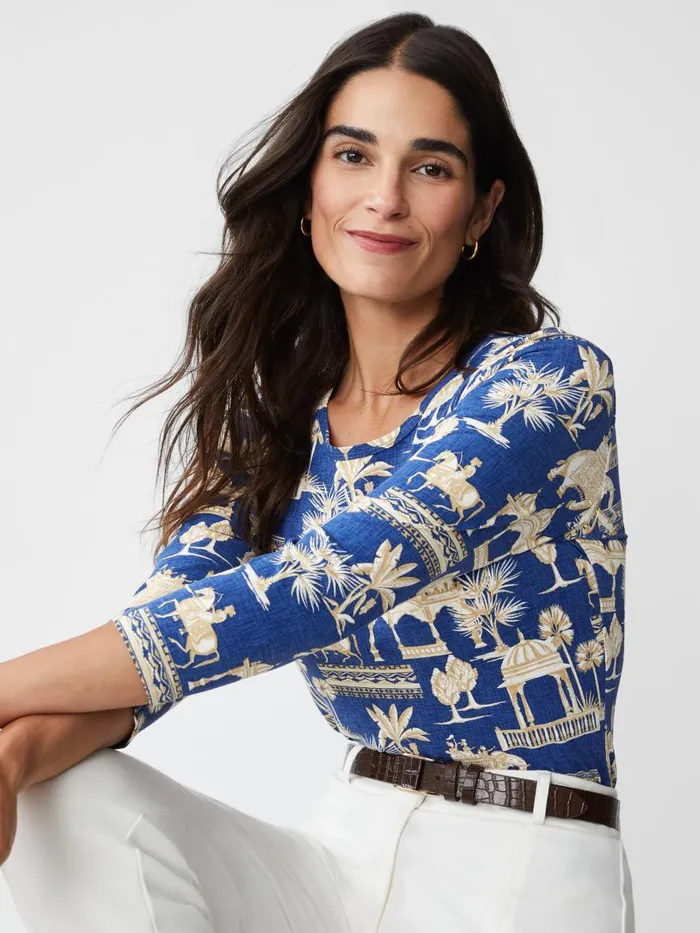 Shirts and Tops Women JMcLaughlin Signature Tee In Desert Toile Navytan Shirts and Tops Women JMcLaughlin Signature Tee In Desert Toile Navytan