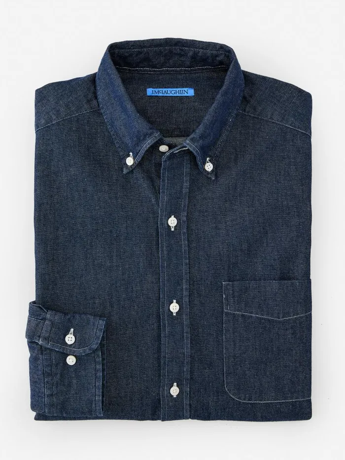 Shirts Men JMcLaughlin Collis Classic Fit Denim Shirt Dark Denim