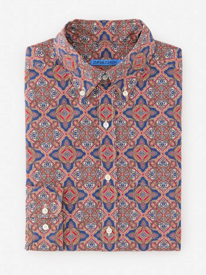 Shirts Men JMcLaughlin Collis Classic Fit Shirt In Mini Paisley Tile Navybrown Shirts Men JMcLaughlin Collis Classic Fit Shirt In Mini Paisley Tile Navybrown