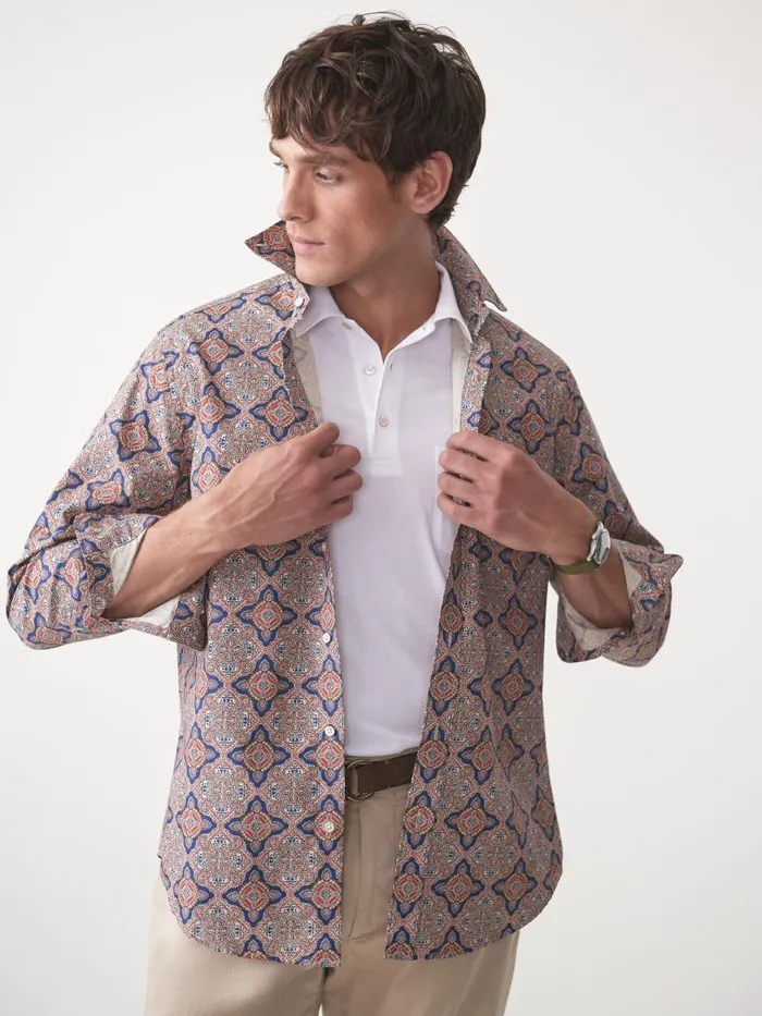 Shirts Men JMcLaughlin Collis Classic Fit Shirt In Mini Paisley Tile Navybrown Shirts Men JMcLaughlin Collis Classic Fit Shirt In Mini Paisley Tile Navybrown
