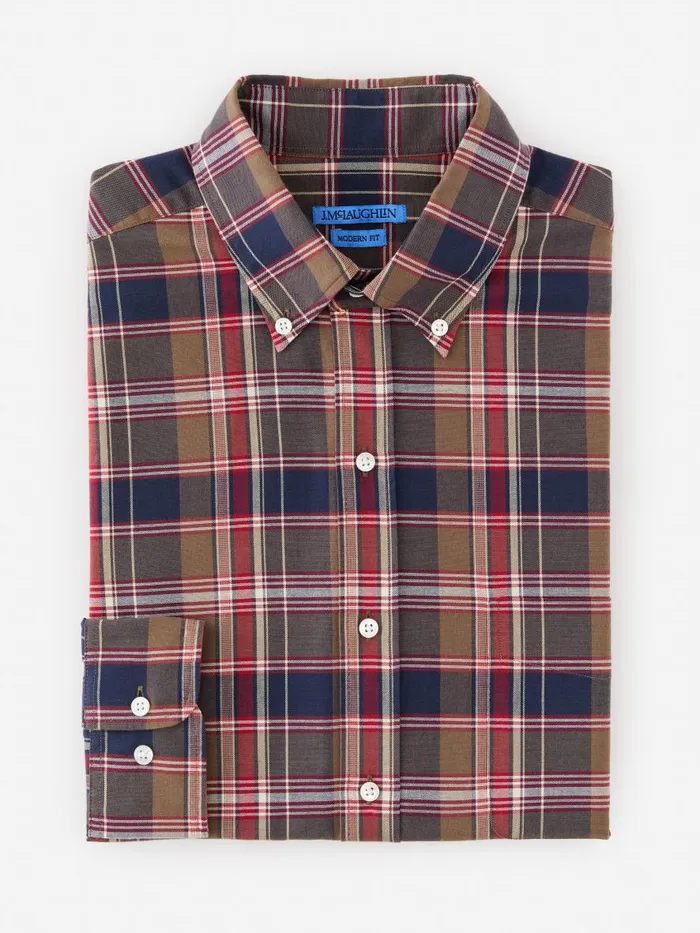 Shirts Men JMcLaughlin Collis Modern Fit Shirt In Plaid Burgundynavyolive