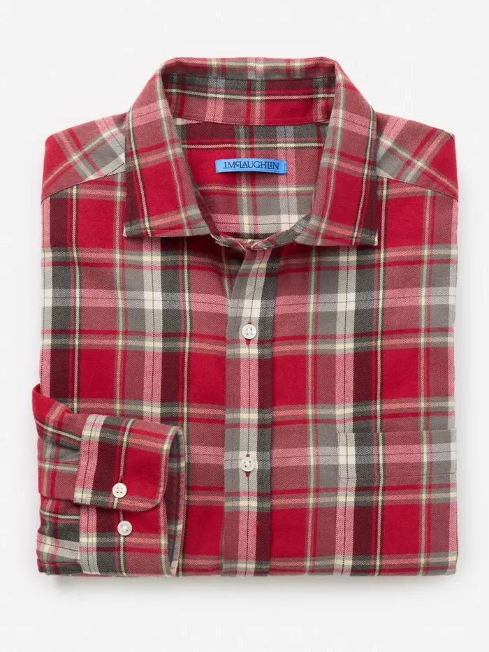 Shirts Men JMcLaughlin Dobson Classic Fit Flannel Shirt In Plaid Redblackwhite Shirts Men JMcLaughlin Dobson Classic Fit Flannel Shirt In Plaid Redblackwhite