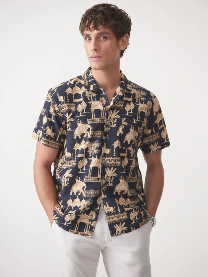 Shirts Men JMcLaughlin Irons Silk Blend Shirt In Desert Toile Dark Navy