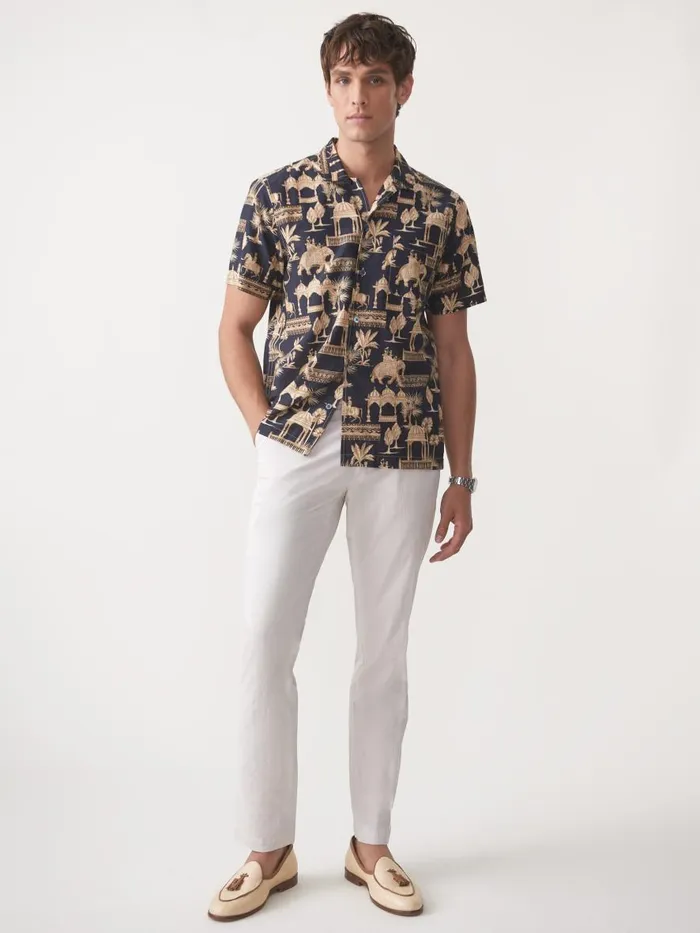 Shirts Men JMcLaughlin Irons Silk Blend Shirt In Desert Toile Dark Navy Shirts Men JMcLaughlin Irons Silk Blend Shirt In Desert Toile Dark Navy