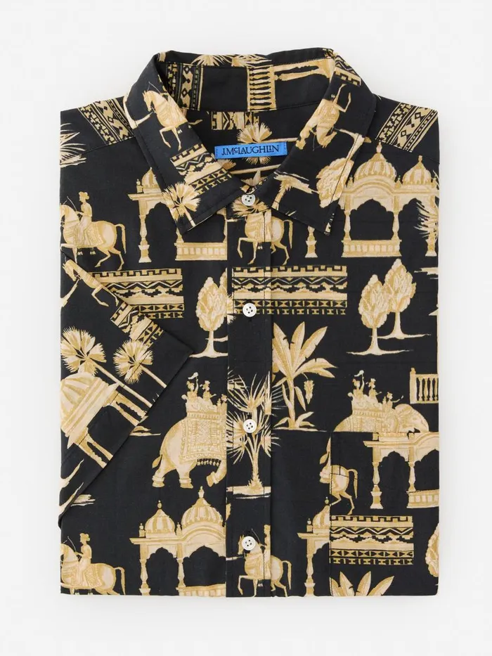 Shirts Men JMcLaughlin Irons Silk Blend Shirt In Desert Toile Dark Navy Shirts Men JMcLaughlin Irons Silk Blend Shirt In Desert Toile Dark Navy