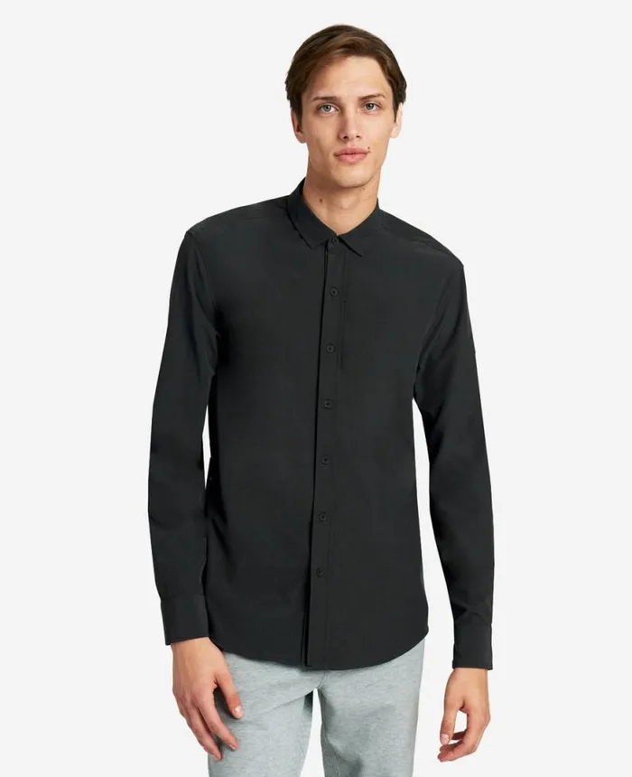 Shirts Men Kenneth Cole Stretch Solid ButtonDown Shirt Black