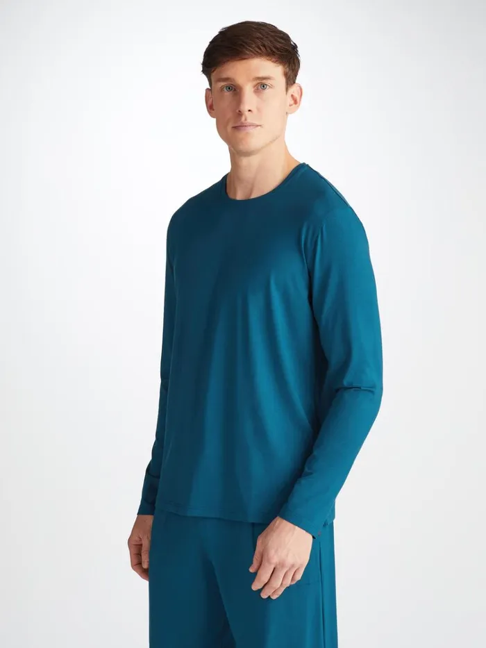 Short Sleeve TShirts Men Derek Rose Long Sleeve TShirt Basel Micro Modal Stretch Poseidon Blue Short Sleeve TShirts Men Derek Rose Long Sleeve TShirt Basel Micro Modal Stretch Poseidon Blue