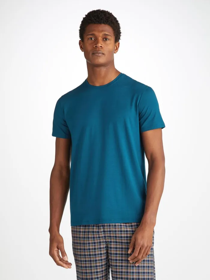 Short Sleeve TShirts Men Derek Rose TShirt Basel Micro Modal Stretch Poseidon Blue Short Sleeve TShirts Men Derek Rose TShirt Basel Micro Modal Stretch Poseidon Blue