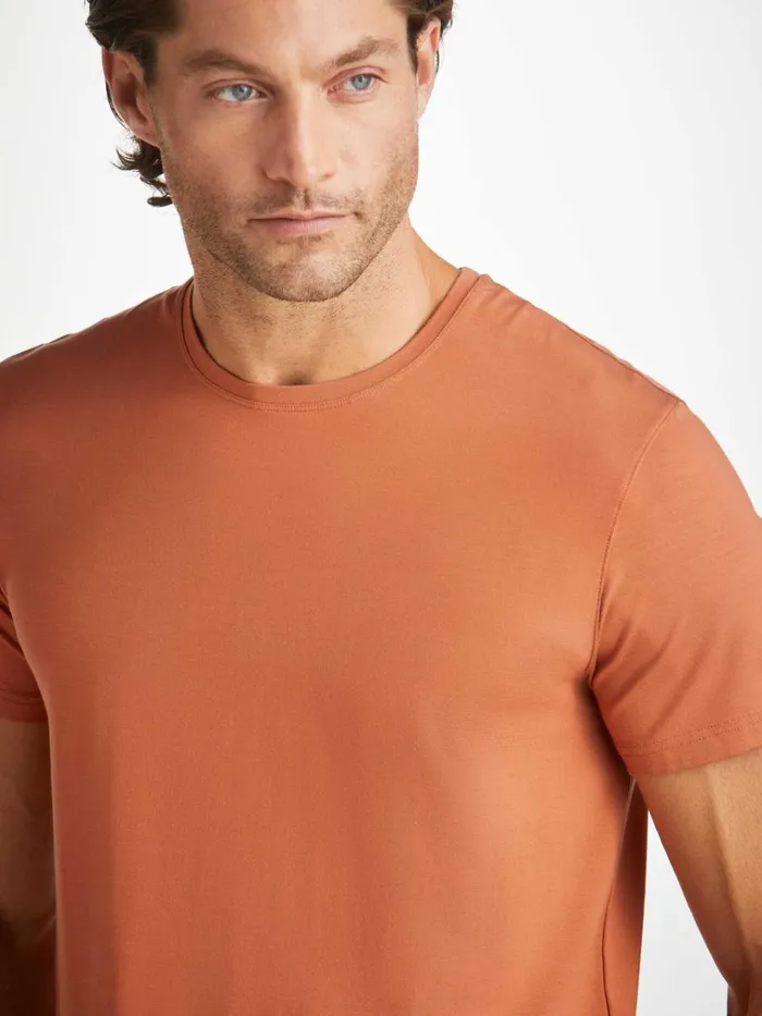 Short Sleeve TShirts Men Derek Rose TShirt Basel Micro Modal Stretch Terracotta Short Sleeve TShirts Men Derek Rose TShirt Basel Micro Modal Stretch Terracotta